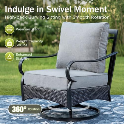 PHI VILLA Metal Patio Furniture Set, 4 Pieces Outdoor Sectional, Grey