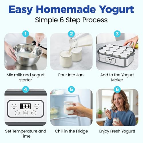 Ultimate Probiotic Yogurt Maker XL with 50% More Capacity, Adjustable Time & Temp Control, Make Trillions of Live Probiotics at Home to Support Gut Health, UNLIMITED LIFETIME WARRANTY (12-Jar Model)