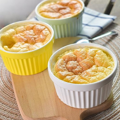 homEdge Porcelain Ramekins Set, 240 ml / 8 Fl Ounces Ice Cream Bowl, Creme Brûlée Ramekins Soufflé Cup for Baking, Set of 6 Multi Color