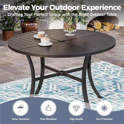 SUNSHINE VALLEY 5 Piece Patio Dining Set for 4, 42" x 42" Round Metal Table with Umbrella Hole and 4 Brown Chairs, Outdoor Table and Chairs Set for Lawn Backyard and Deck