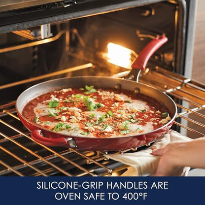 Rachael Ray Cook + Create Nonstick Frying Pan/Skillet with Helper Handle, 14 Inch - Red