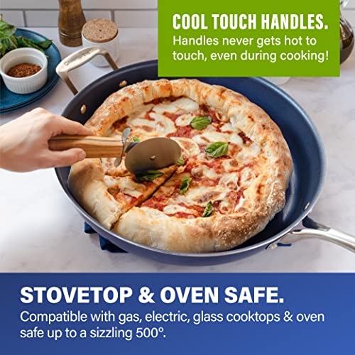 Granitestone 14 Inch Frying Pan with Lid, Non Stick Skillet for Cooking, Nonstick Diamond Coated Large Frying Pan, Family Sized, Oven & Dishwasher Safe Up to 500°F, 4.5 Qt Aluminum Skillet, Blue
