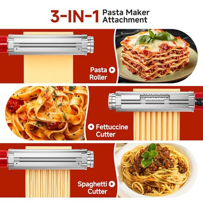 Pasta Maker Attachment for Kitchen Aid Stand Mixers, 304 Stainless Steel, Rust-Proof, 8 Thickness Settings, Easy to Clean, 3 in 1 Accessories for Homemade Spaghetti, Fettuccine, Lasagna