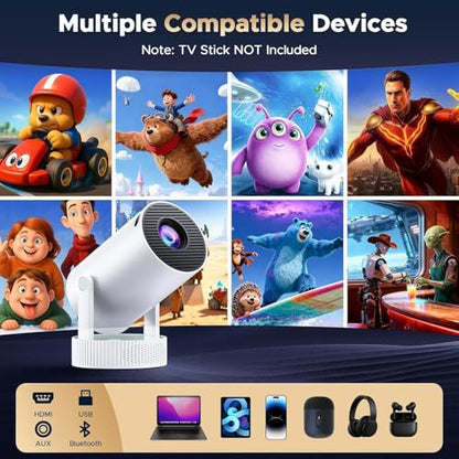 Mini Projector, Projector with Wifi and Bluetooth Built-in Battery 4K Portable Projector for Outdoor Bedroom, Smart Projectors 1080P Compatible with iphone/TV Stick/HDMI/Laptop
