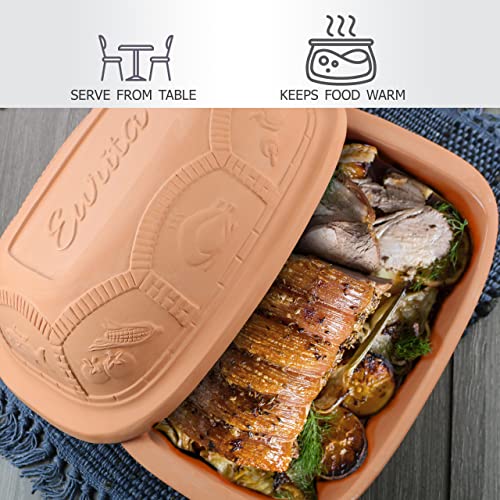 Eurita Clay Roaster, 3 Quart, 2.8 litres, Non-Stick Earthenware, Toxin-Free, Healthy Clay Pot Cooking, Versatile Cooking Dutch Oven, Digital Recipe and Instructions Included