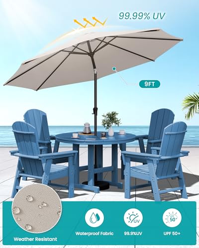 SERWALL 6-Pc Adirondack Patio Dining Sets with 9FT Umbrella, Navy (No Base)