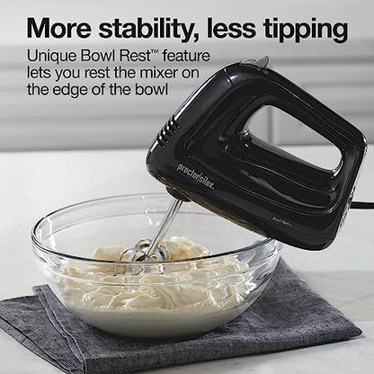 Proctor Silex Easy Mix 5-Speed Electric Hand Mixer with Bowl Rest, Compact and Lightweight, 215 Watts of Peak Power, Black (62511)