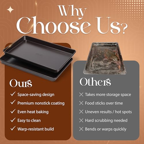 Nonstick Bakeware Set 8 Piece - Stackable Baking Pan Set, Oven safe 450°F, Carbon Steel Baking Set with Muffin, Loaf, Cookie Sheets & Roaster, Easy Storage, BPA-Free (Dark Brown)