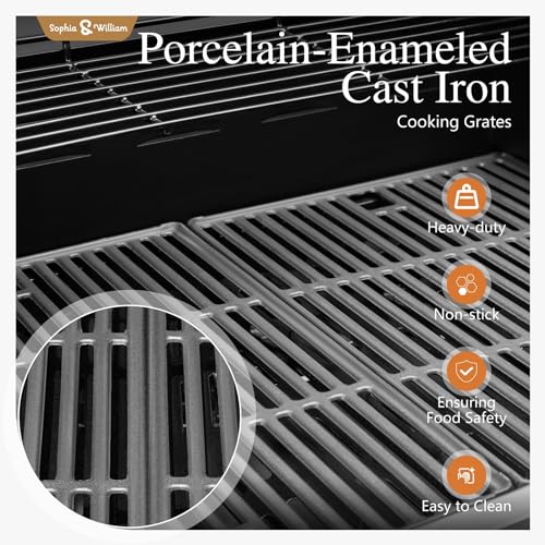 Sophia & William 4-Burner Gas BBQ Grill with Side Burner and Porcelain-Enameled Cast Iron Grates, 42,000BTU Propane Grills Outdoor Cooking Barbecue Cabinet Style, Blue