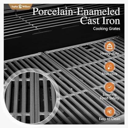 Sophia & William 4-Burner Gas BBQ Grill with Side Burner and Porcelain-Enameled Cast Iron Grates, 42,000BTU Propane Grills Outdoor Cooking Barbecue Cabinet Style, Blue