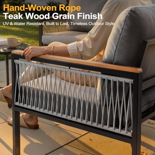 7 Piece L-Shaped Outdoor Sectional Wicker Sofa with Nesting Coffee Table