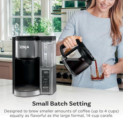 Ninja Fresh Brew™ Drip Coffee Maker, Programmable 14 Cup Glass Carafe, Classic and Rich, 70 Ounces Removable Water Reservoir, Small Batch, Delay, Adjustable Warming Plate, Stainless Steel, CE451