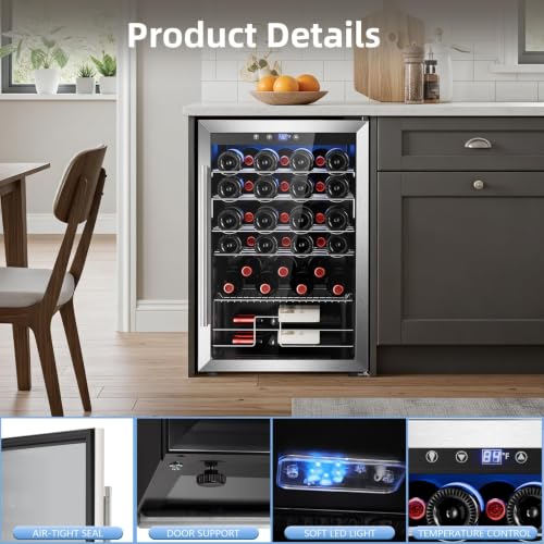 Antarctic Star Wine Cooler Refrigerator, Freestanding Wine Fridge with Adjust Temperature（32°F- 61°F）, 4.5 Cu.Ft Mini Fridge for home/bar/office, Black