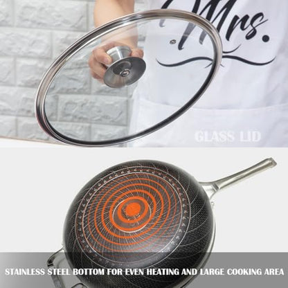 Toutrop 14 Inch Hybrid Stainless Steel Wok with Lid & Steamer Basket,Nonstick Stir Fry Pan, PFOA-Free,Stay-Cool Handle,Works on Induction,Dishwasher & Oven Safe