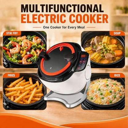 2000w Commercial Food Processor,Automatic Cooking Machine,360° Automatic Stir Fry Pot,6l Non-Stick Drum Wok,Glass Lid,Dual Handles,Auto-Stirring,For Fried Rice,Soup,Home Kitchen