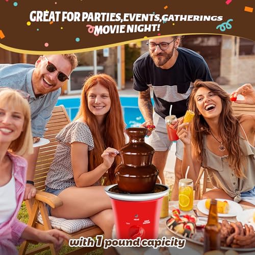 MINI Chocolate Fountain Machine Small Electric Chocolate Fondue Fountain Machine for Party for Candy Butter Cheese with Tray and Stickers (Red)