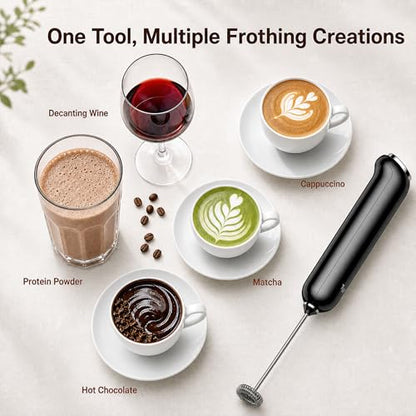 InstaWhisk Upgraded Milk Frother with Variable Speed - Rechargeable Handheld Coffee Frother Wand with Detachable Whisks, Electric Drink Mixer for Latte, Cappuccino, Matcha, Almond Milk, Protein, Black