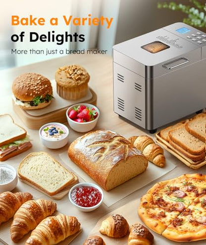 2LB Bread Maker Machine, OSIPOTO 17 in 1 Automatic Stainless Steel Bread Machine, Non-stick, Beginner-Friendly Controls, 15 Hour Timer, Easy to Clean Low Noise, High Success Rate for Homemade Bread