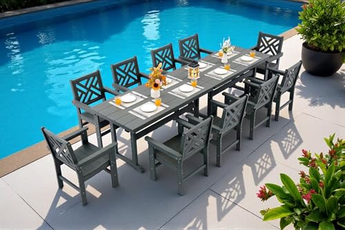 AXMOLM 12 Piece HDPE Outdoor Dining Set for 10, Patio Dining Furniture Set with 2 Table and Umbrella Hole, Outdoor Table and Chairs for Garden, Poolside, Backyard, Deck