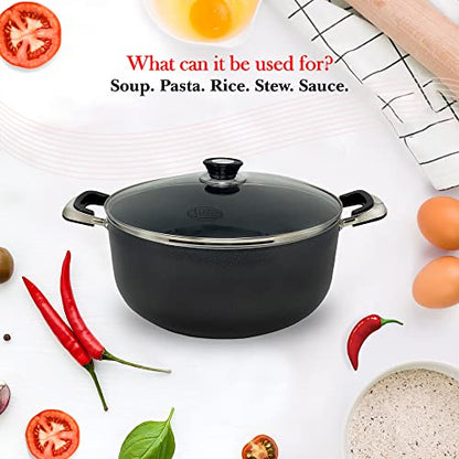 Alpine Cuisine 18 Quart Non-stick Stock Pot with Tempered Glass Lid and Carrying Handles, Multi-Purpose Cookware Aluminum Dutch Oven for Braising, Boiling, Stewing