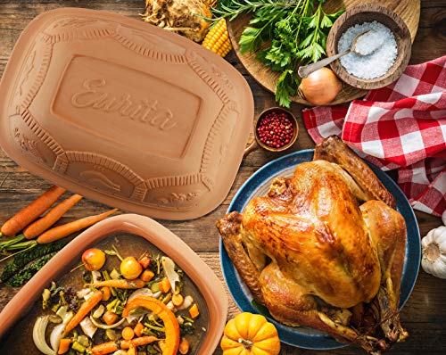 Eurita Clay Roaster, 4 Quart, 3.78 Litres, Non-Stick Earthenware, Toxin-Free, Healthy Clay Pot Cooking, Versatile Cooking Dutch Oven, Digital Recipe and Instructions Included
