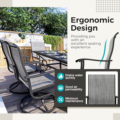 Pamapic 7-Piece Patio Dining Furniture Set with Swivel Chairs, Outdoor Table & 6 Textilene Chairs for Garden, Backyard, Pool, Deck, Gray