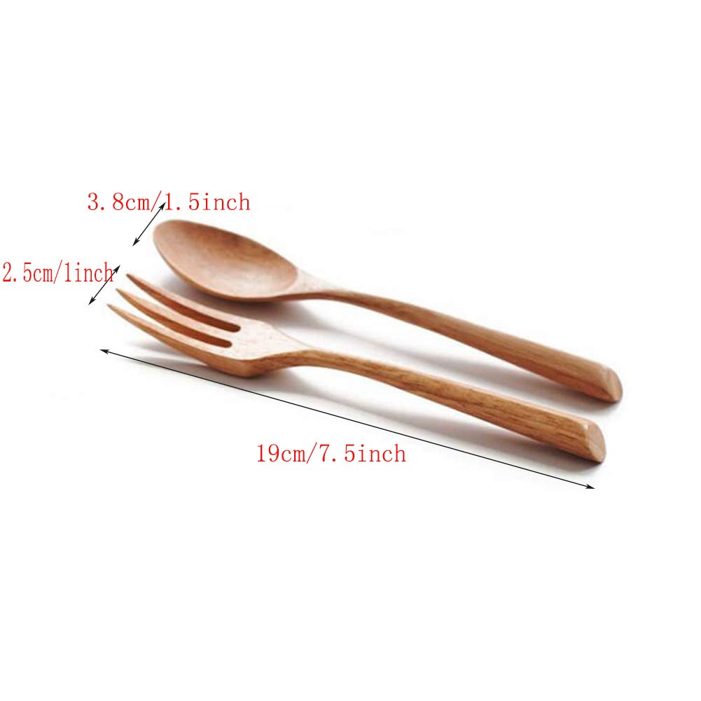 Kyien 6Pcs Wood Soup Spoons And Forks Sets 7.5In Natural Wood Eating Utensils Wooden Flatware Set, Eco Friendly Wood Cutlery Wooden Dinner Fork And Spoon, 3 Spoons and 3 Forks