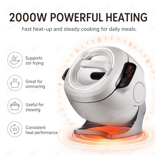 Vhewq Auto Cooking Wok Fried Rice Machine, 6L Intelligent Automatic Cooking Machine, 360° Rotating with Smart Touch Screen, 1 Click Smart Star 3 Speed Adjustable for Home & Restaurant Kitchen