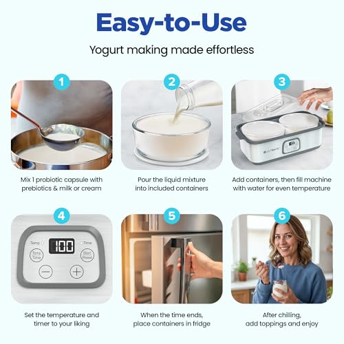 Ultimate Probiotic Yogurt Maker with Adjustable Time & Temperature Control, Make Trillions of Probiotics for Better Gut Health, Two 1-Quart Containers for Larger Batches, UNLIMITED LIFETIME WARRANTY