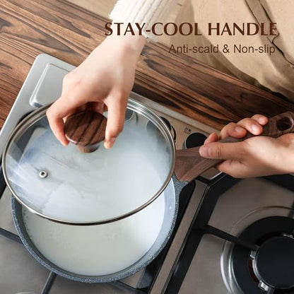 SENSARTE Nonstick Saucepan with Lid, 2.5 Quarts Medium Pot with Swiss Granite Coating, Stay-cool Handle, Sauce Pan Small Kitchen Cooking Pot, Induction Comptable, Free of Intentionally Added PFOA