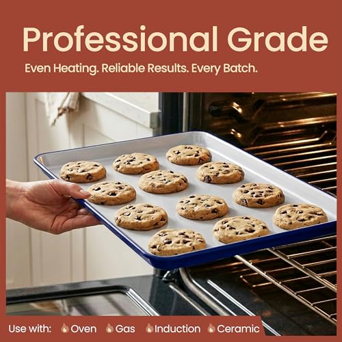 Bakken 8-Piece Stackable Bakeware Set – Ceramic Non-Stick, Oven-Safe Baking Sheets & Pans, PTFE/PFOA/PFOS-Free, Ergonomic Handles, Includes Cooling Rack – Healthy, Non-Toxic Baking Essentials