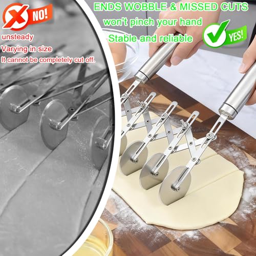 5-Wheel Pastry Cutter & Dough Divider - Adjustable Heavy Duty Stainless Steel Tool for Cinnamon Rolls, Brownies, Lattice, Pasta, Pizza | Achieve Perfect, Even Cuts Every Time