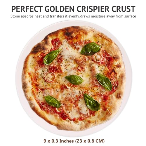 Waykea 9” Round Small Pizza Stone for Toaster Oven | Cordierite Grilling Stone Bread Baking Stone for Grill, Oven | Bake Homemade Golden Crispy Crust Pizza