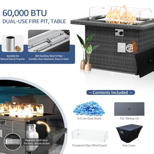 NICESOUL 11 Piece Extra Large Outdoor Furniture Sofa Set, Deep Wide PE Wicker Patio Modular Sectional with Fire Pit Table, 29.3'' High Back Modern Luxury All-Weather Rattan Conversation, Gray