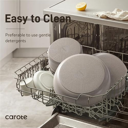 CAROTE 19pcs Pots and Pans Set Non Stick, Nonstick Cookware Set Detachable Handle, Induction Kitchen Cooking Sets with Removable Handle, RV Kitchen, Oven Safe, Taupe
