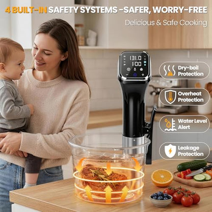 KingSom WIFI Sous Vide Cooker,1100W Sous Vide Machine Immersion Circulator Preset Recipes on APP & Touch Control,Large LCD Screen Sous Vide,3D Water Fast-Heating Ultra-Quiet,Sous Vide Kit with Timer