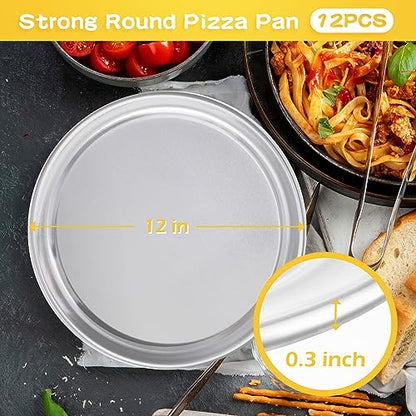 Bokon 12 Pcs 12 Inches Pizza Pans Bulk for Oven Non Stick Round Aluminum Pizza Plates Set for Pie Cake Tray Baking Restaurant Serving Home Kitchen Easy to Clean