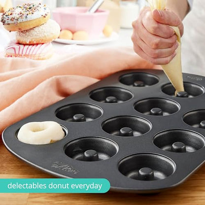 GEEOOLLAH Nonstick Donut Pan Set – 2-Piece Bakeware with 6-Cavity Mini and 12-Cavity Standard Molds, Durable Carbon Steel, Scratch-Resistant, Even Heating