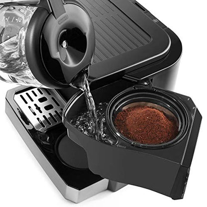 De'Longhi UPGRADED All-in-One Combination Coffee Maker & Espresso Machine + Advanced Adjustable Milk Frother for Cappuccino & Latte + Glass Coffee Pot 10-Cup, COM532M black