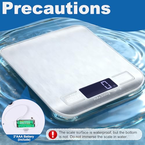 Girwu Food Scale, Digital Kitchen Scale with 0.1g Accuracy, 11lb/22lb Capacity & Backlit LCD, Stainless Steel Tare Scale for Baking, Cooking and Meal Prep, 5.5x7x0.6 Inches (Batteries Included)
