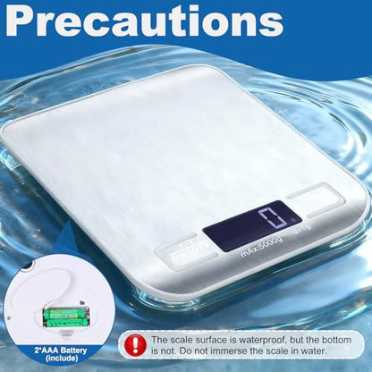 Girwu Food Scale, Digital Kitchen Scale with 0.1g Accuracy, 11lb/22lb Capacity & Backlit LCD, Stainless Steel Tare Scale for Baking, Cooking and Meal Prep, 5.5x7x0.6 Inches (Batteries Included)