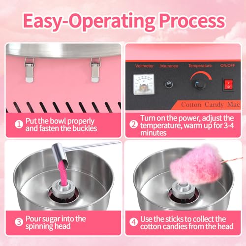 Commercial Cotton Candy Machine, Electric Floss Maker With Stainless Steel Bowl, For Home Party Carnival,pink