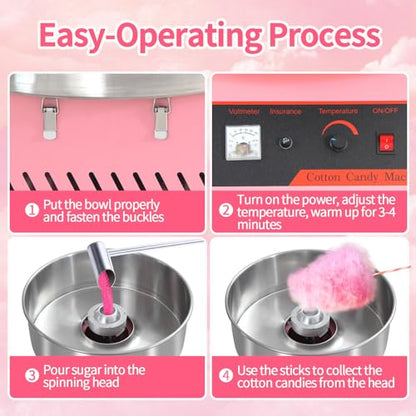 Commercial Cotton Candy Machine, Electric Floss Maker With Stainless Steel Bowl, For Home Party Carnival,pink