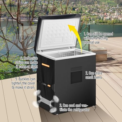 ZUYIYI Chest Freezer Covers, Outdoor Freezer Protector for 5 Cubic Feet, 420D Oxford Waterproof Full Cover Deep Freezer Covers with Top Cover for Open, Zipper Pocket 28"L x 23"W x 34"H, Black
