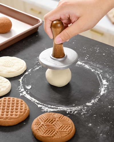 HULISEN Cookie Stamps Set of 4, Metal Cookie Press Mold with Wooden Handle, Decorating Supplies for DIY Baking, Cake, Pastry, Easy to Use, Gift Package
