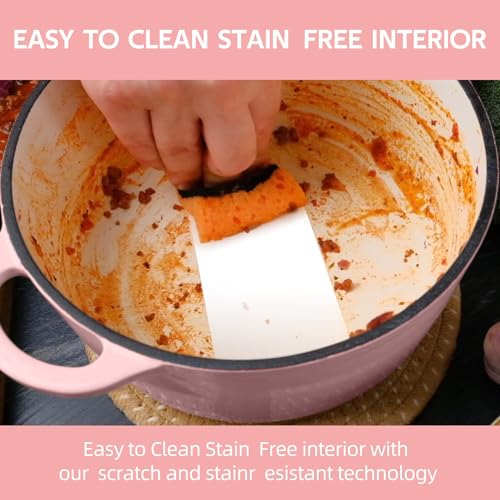 3 Quart Dutch Oven Enameled Cast Iron with Lid - Big Dual Handles - Oven Safe up to 500°F - Classic Round Pot for Versatile Cooking Pink