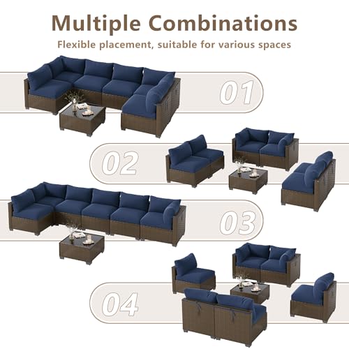 LOUVIXA 7 Piece Outdoor Patio Furniture Set, Outdoor Sectional Sofa, Wicker Rattan Patio Furniture, Patio Conversation Set with Coffee Table & Cushions