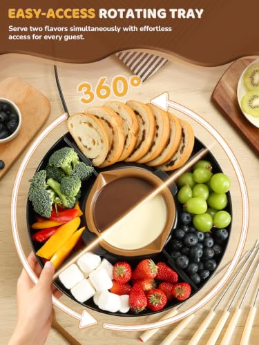 LUSHYUM Electric Chocolate Fondue Pot Set, 4-Cup Chocolate, Rotating Tray