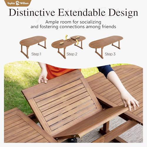 Sophia & William Patio Outdoor Table and Chairs Set, Patio Dining Sets for 8, 9 Pieces Patio Table Set Acacia Wood Table Expandable and Rattan Chairs for Backyard Deck Porch Outside