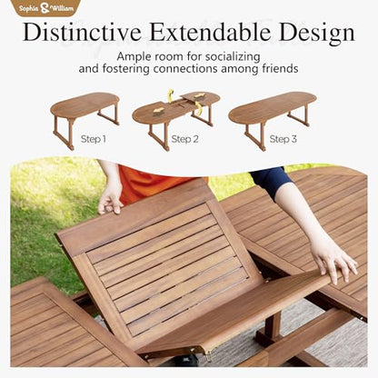 Sophia & William Patio Outdoor Table and Chairs Set, Patio Dining Sets for 8, 9 Pieces Patio Table Set Acacia Wood Table Expandable and Rattan Chairs for Backyard Deck Porch Outside